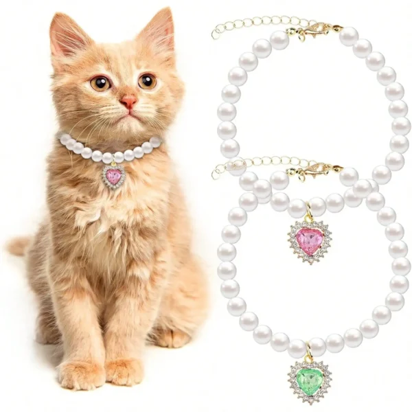 2PCS Kitten Collars Pearl Cat Dog Collar