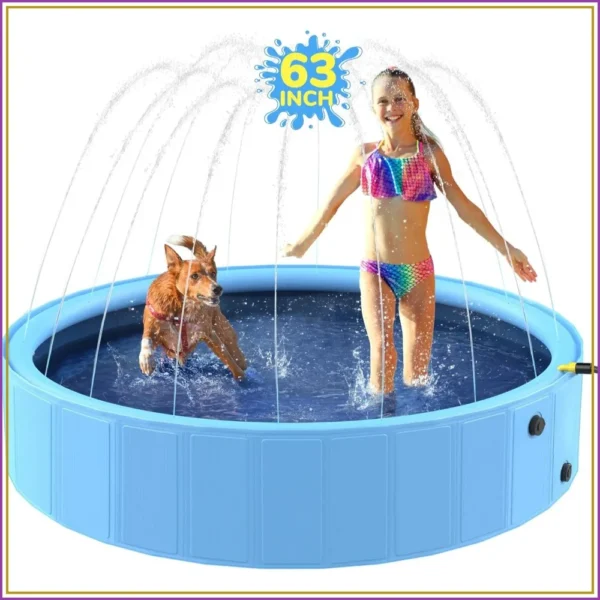 63'' Foldable Dog Pool, Sprinkler